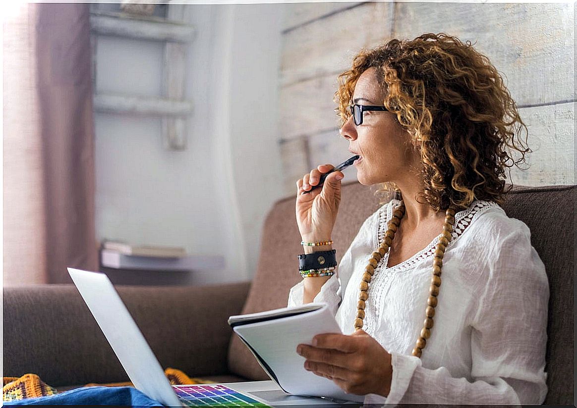 Woman thinking about professional self-awareness