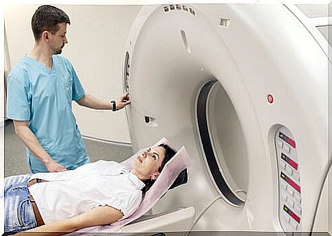 Woman getting an MRI scan