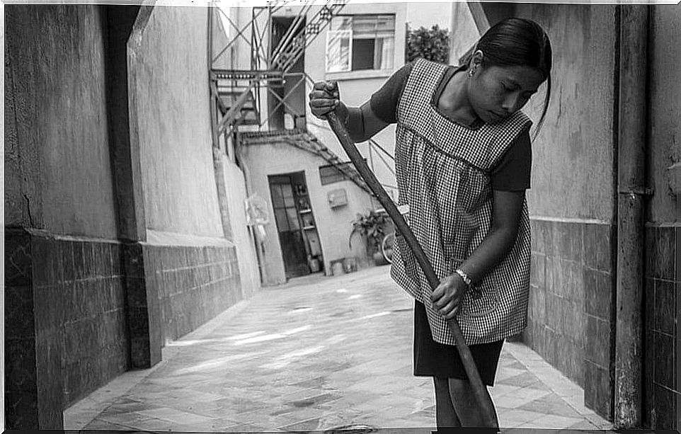 Woman sweeping