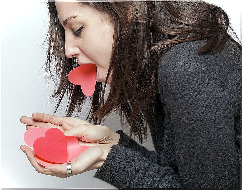 Woman vomiting hearts