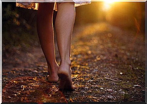 Feet of a woman while walking