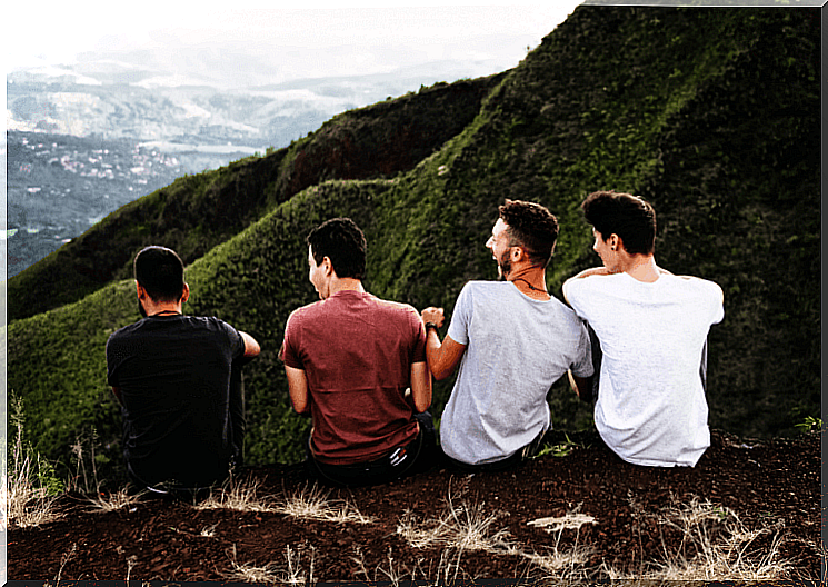 Friends together in the mountain